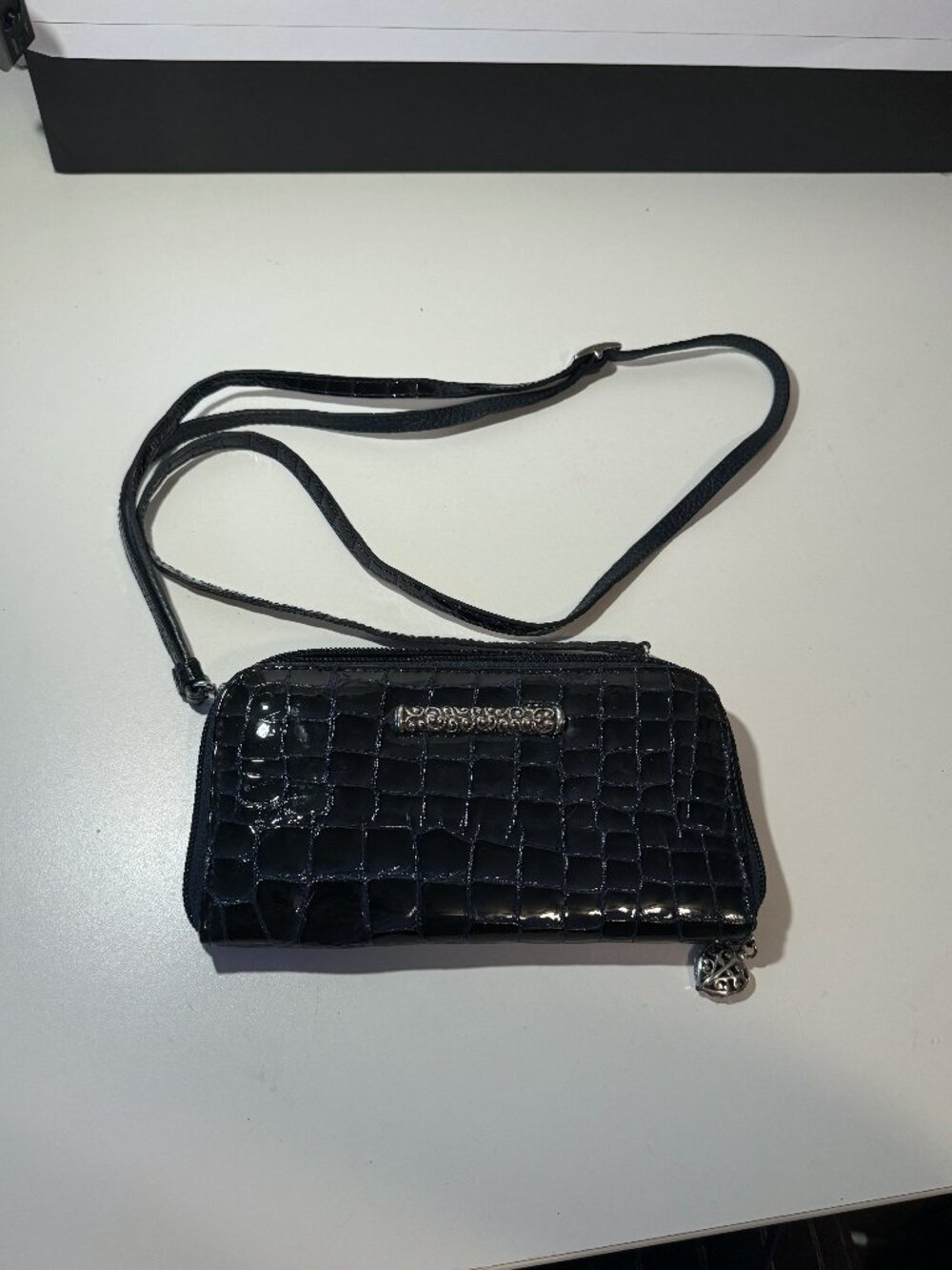 Brighton Black Patent Leather Zip-around Crossbody Wallet Purse